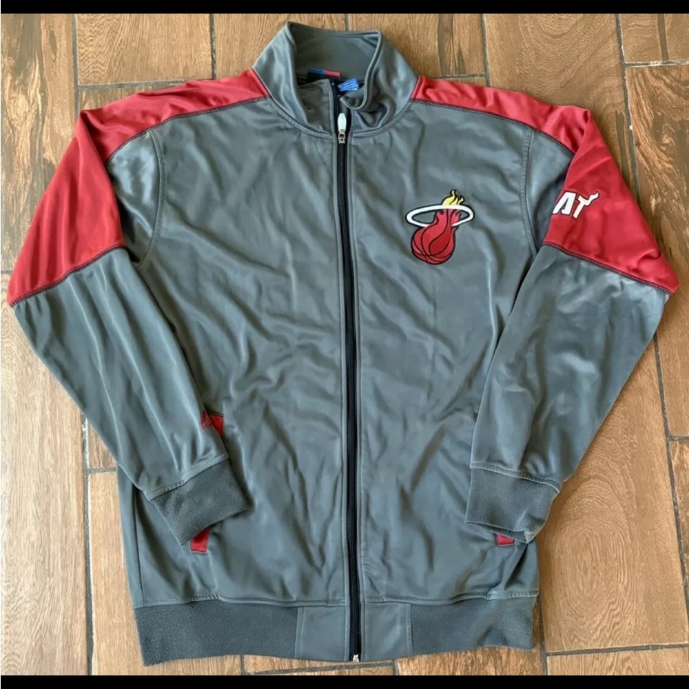 Vintage 00’s Majestic NBA Miami Heat Embroidered Jacket Gray Full Zip Up Size LT